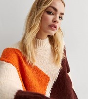 JDY Brown Abstract Colour Block Knit Jumper